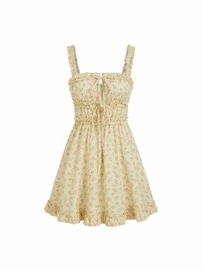 NWT Cider Square Neck Ditsy Floral Lettuce Trim Knotted Mini Dress